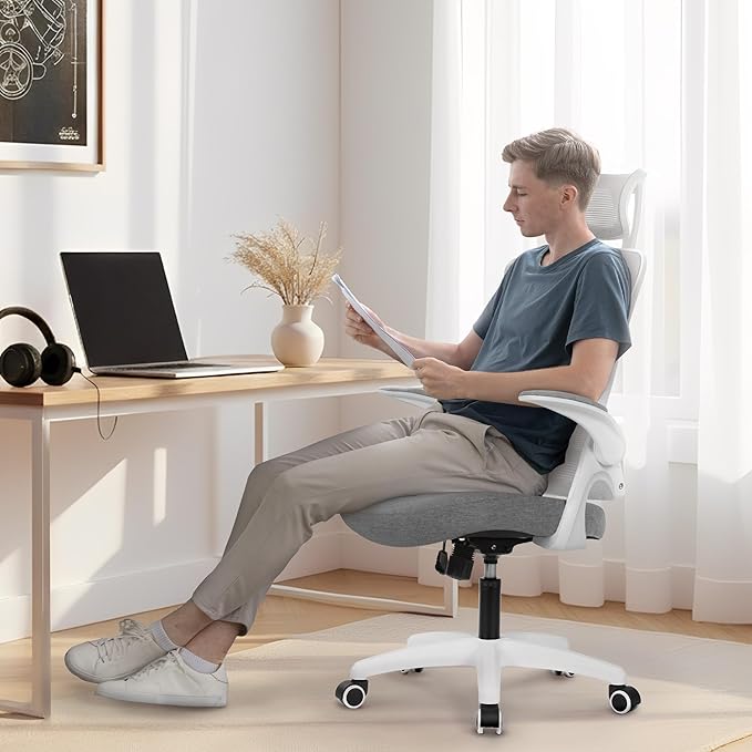 NEO Chair Ergonomic Office Desk Chair High Back Computer Gaming Mesh Chair with Comfy Task Adjustable Arms Lumbar Support Headrest Swivel for Home Office (Grey)