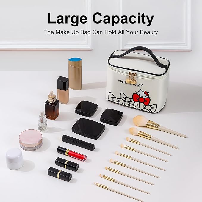 AmBealla Makeup Bag Large Waterproof Cosmetic Bags with Divider and Brush Holder,Cute Printed Makeup Organizer for Women Traveling,Portable Toiletry Bag for Girls