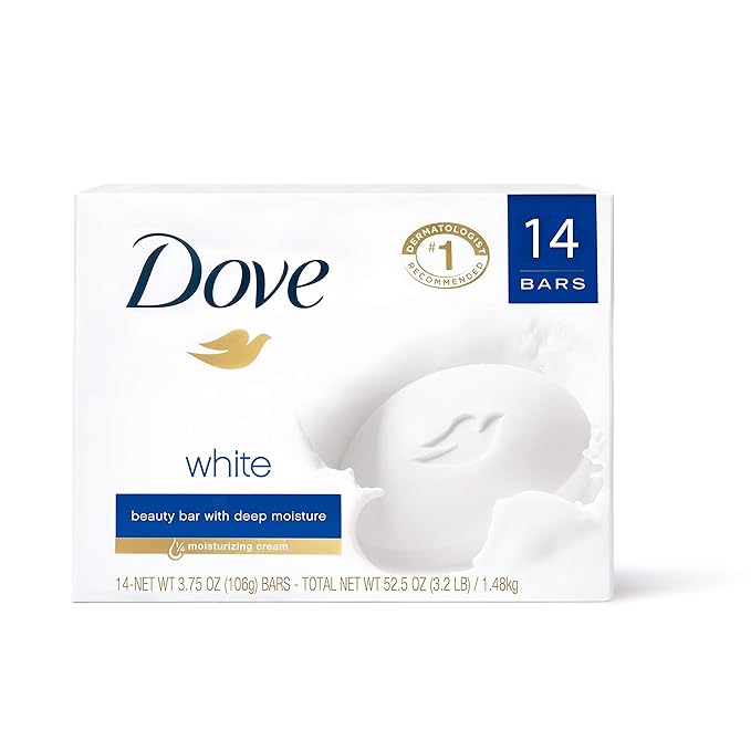 Dove Beauty Bar Gentle Cleanser for Softer and Smoother Skin with 1/4 Moisturizing Cream White More Moisturizing than Bar Soap, 3.75 oz, 14 Bars