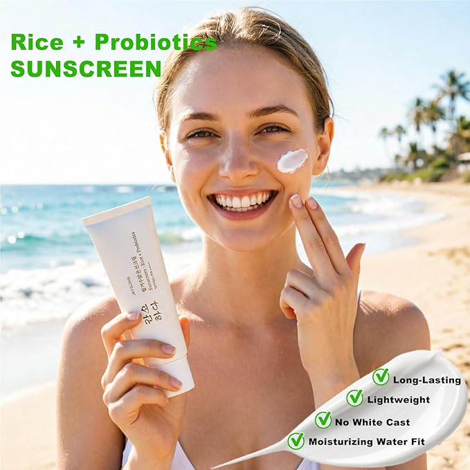 Relief Sun Organic Sunscreen SPF50+,Rice and Probiotics PA++++Korean Cream Care | Korean Skin for All Skin Types | UV Defens Nourishing Skin Protection 2PCS