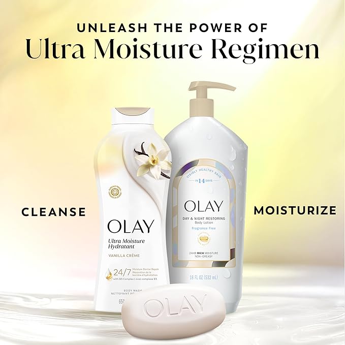 Olay Beauty Bar, Ultra Moisture,10x More Moisturizers, 24/7 Soft & Smooth Skin, Gentle Cleanse on Face & Body, Vitamin B3 Complex, For All Skin Types, Vanilla Crème Scent, 3.75 oz, (Pack of 8)
