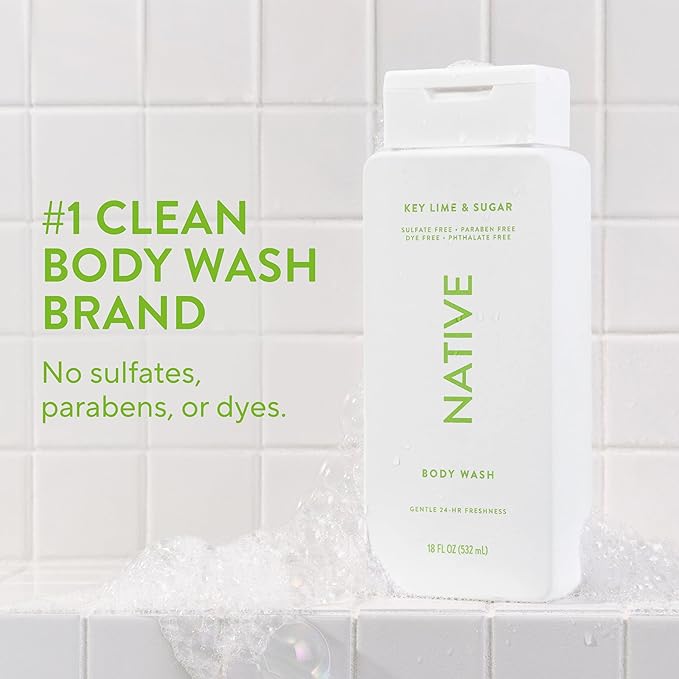 Native Body Wash Contains Naturally Derived Ingredients | For Women & Men, Sulfate, Paraben, & Dye Free Leaving Skin Soft and Hydrated | Key Lime & Sugar 18 oz