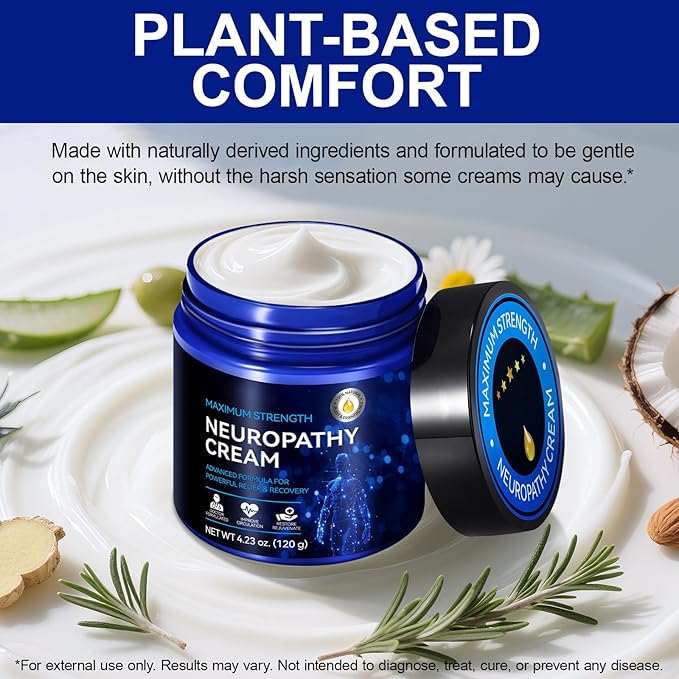 Neuropathy Cream Extra Strength Nerve Relief Cream for Feet, Legs, Neck, Back, Hands, Body – Lightweight, Plant-Based Formula with Cooling Comfort, 4 oz
