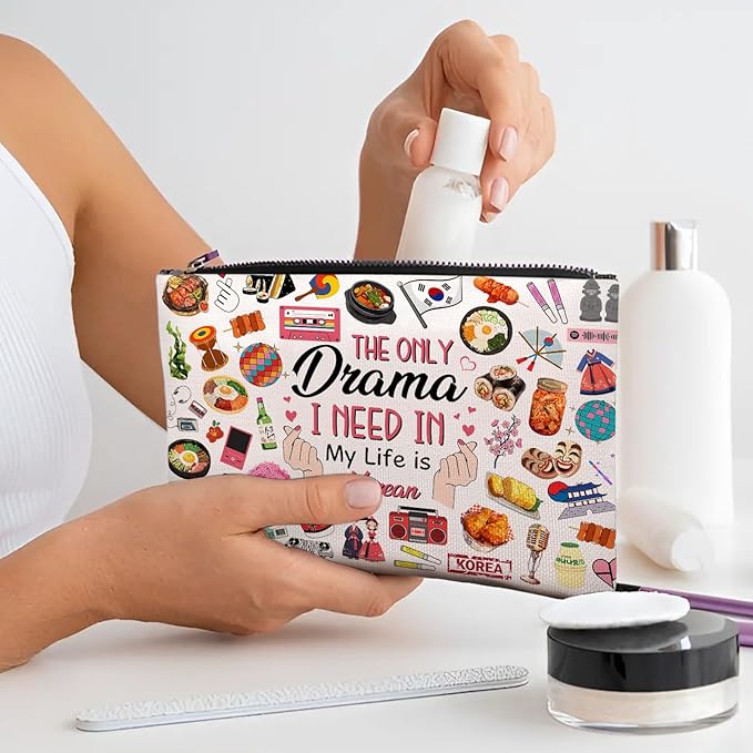 Drama Korean Makeup Bag, Drama Korean Gifts For K-Pop Lovers, K-Pop Makeup Pouch, Travel Toiletry Bag With Zipper, Birthday Graduation Christmas Gifts For Best Friend Bestie Her