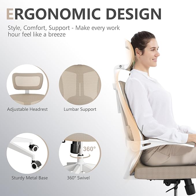 Ergonomic Office Chair Desk Chair - Mesh Computer Chair with 360° Swivel Wheels, Adjustable 90-130° Recline & Lumbar Support for Home Office, Supports up to 350lbs