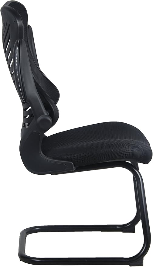 OfficeFactor Reception Guest Office Chairs with Flip Up Arms – Comfortable Mesh, Ergonomic Contour, Modern Convertible Furniture for Visitors, Meeting Groups 300 Lbs Rated (Black)