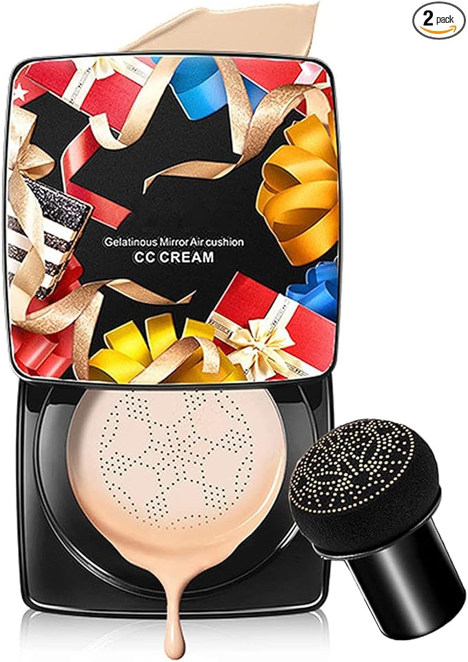 UYI Mushroom Head Air Cushion CC Cream Foundation U.Yi Refreshing Flawless Little Mushroom BB Cream UYI CC Cream Waterproof Oil Control Full Cover Foundation Natural Coverage (22# Lvory White)