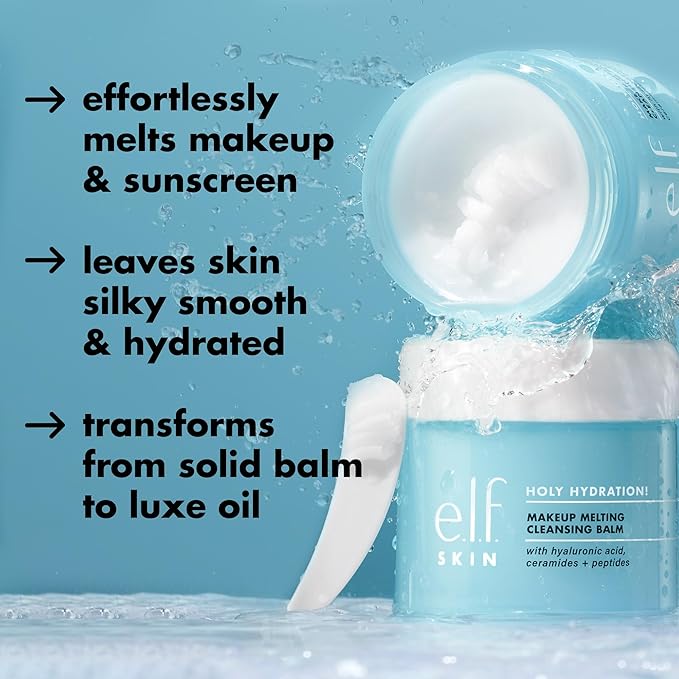 e.l.f. SKIN Mini Holy Hydration! Makeup Melting Cleansing Balm,Face Cleanser & Makeup Remover,Infused with Hyaluronic Acid to Hydrate Skin,0.45 Oz,(Pack of 2)