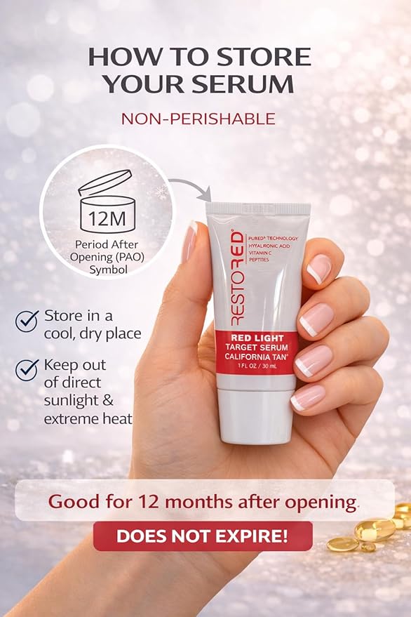 Restored Target Serum Red Light Therapy 1 oz Hydrating Anti-Aging Serum with Hyaluronic Acid, Vitamin C, Peptides for Face & Body