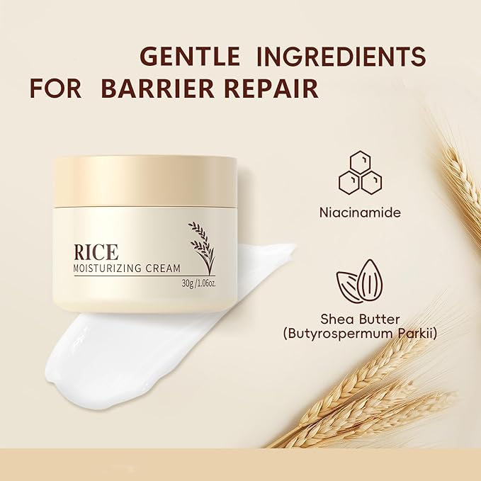 Rice Ceramide Moisturizing Cream, Face Moisturizer with Rice Bran Extract and Ceramides, Glass Skin Barrier Repair Ceramide Moisturizer Deep Nourishment, Smooths and Evens Skin Tone Korean Skin Care