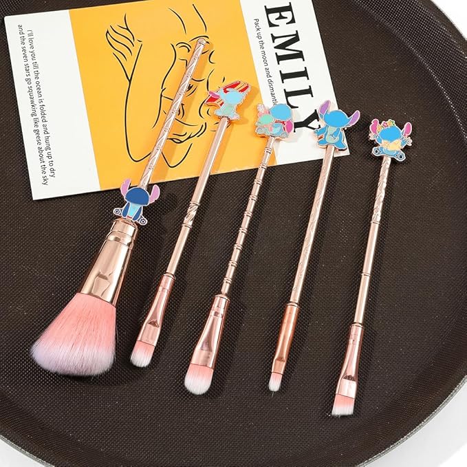 5PCS Pink All-in-One stch Makeup Brush Set – For Eyeshadow, Eyebrows, Eyeliner, Lips & Concealer, Wonderful Birthday & Holiday Pick for Girls