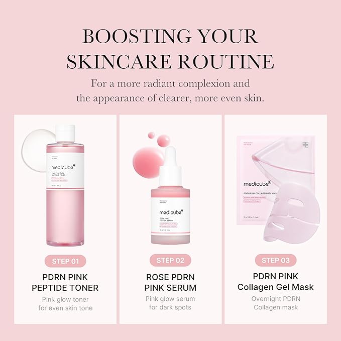 medicube PDRN Pink Trio Set: Salmon DNA PDRN Pink Peptide Serum and CICA Soothing Toner and PDRN Collagen Jelly Gel mask (4ea)