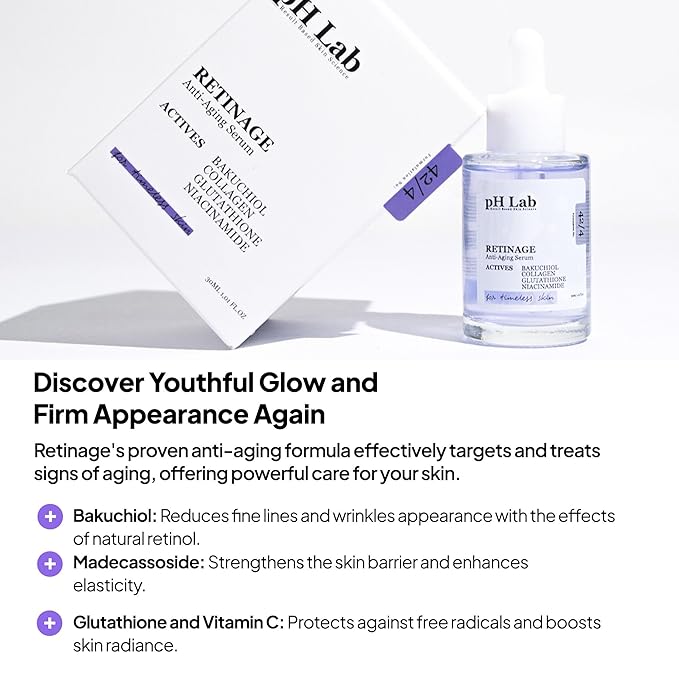 pH Lab Retinage Anti-Aging Set, Cleansing Bar, Toner Pad, Serum with Collagen & Bakuchiol, Daily Quick Mask