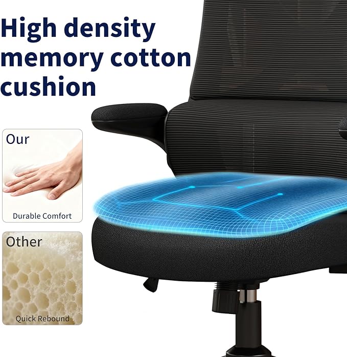 Ergonomic Office Chair - Desk Chair with Adjustable Headrest Lumbar Support Computer Chair - Mesh Comfy Chair with Flip-up Armrests - Gaming Chairs for Adults Home Office (Black+Black)