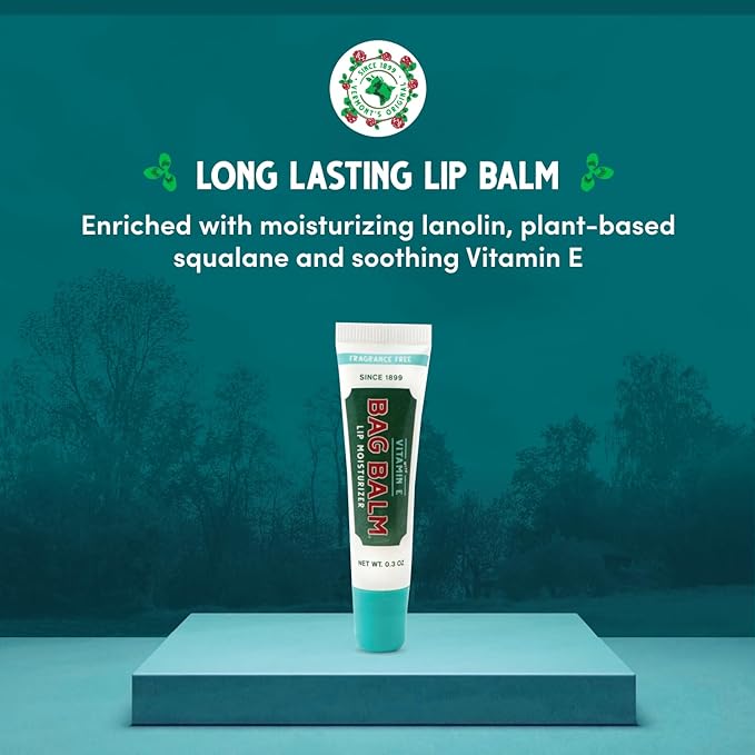 Vermont's Original Bag Balm Fragrance Free Lip Balm with Vitamin E | Pack of 4 0.3oz Tubes