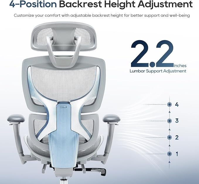 COLAMY Ergonomic Mesh Office Chair, High Back Desk Chair with Footrest, Adjustable Headrest and 3D Arms, Fixed Tilt Lock, Lumbar Support, Breathable Mesh Computer Chair for Home Office,Grey