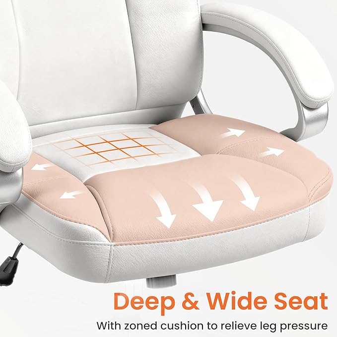 NEO Chair Office Desk Ergonomic Gaming Chair High Back Adjustable Computer Chair with Wheels and Lumbar Support Comfy Leather Executive Swivel (White)