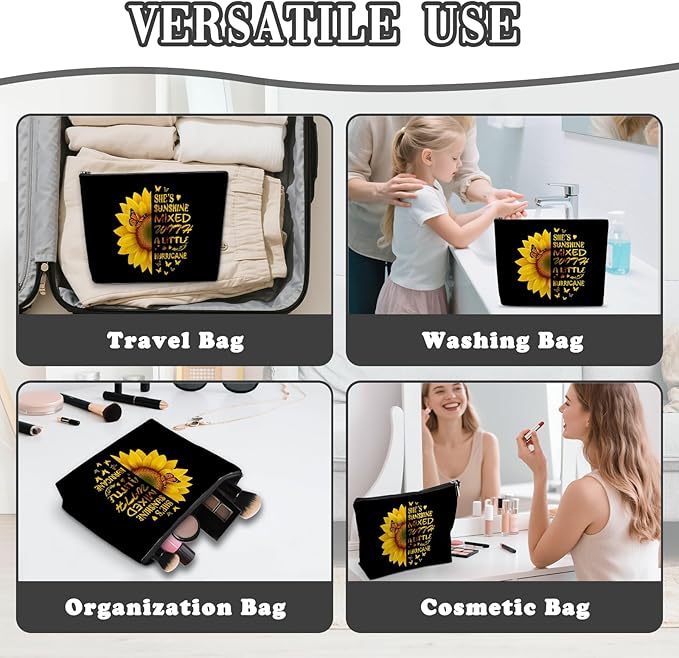 Sunflower Cosmetic Bag For Women, Sunflower Gifts For Women, Floral Makeup Pouch, Travel Toiletry Bag With Zipper, Birthday Graduation Inspirational Gifts Best Friend Bestie Her