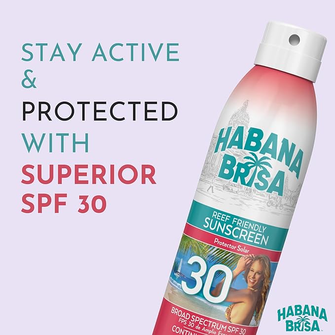 Habana Brisa Reef Friendly SPF 30 Sunscreen Spray – Vegan, Non-Toxic, Water & Sweat Resistant, Broad Spectrum UVA/UVB Protection, 6oz (Single Pack)