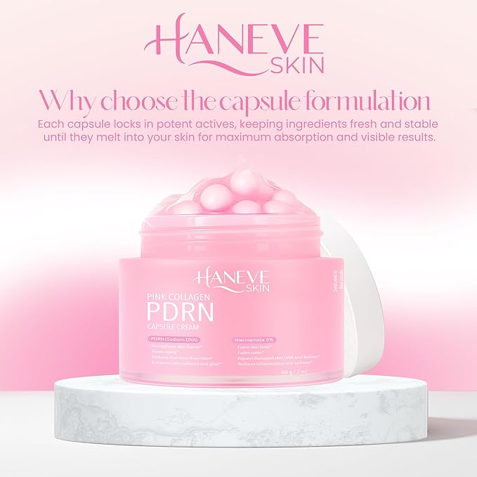 Pink Collagen PDRN Capsule Cream – Hydrating & Radiance-Boosting Face Moisturizer with PDRN (Sodium DNA), Niacinamide 5% & Collagen Capsules – 60g / 2 oz