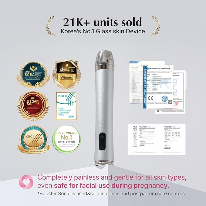 Booster Sonic with Moisture Booster Gel (240g) | Korean Beauty Massager for Glass Glow Skin | 6-in-1 Glass Skin Wand
