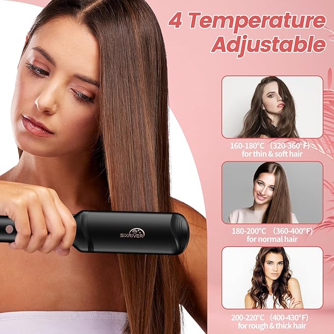 Hair Crimper for Women, 4 in 1 Flat Crimping Iron Plates Ceramic Waver Hair Tool, Hair Straightener Curling Iron with 15s Fast Heating, Rose Gold