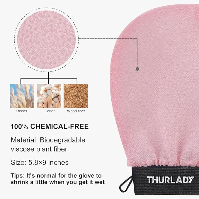 Exfoliating Glove, Korean Exfoliating Mitt Body Scrubber, Viscose Fiber Bath Shower Scrub Gloves, Dead Skin Remover for Body, Skin Care Tools for Smoother Skin, Self-Tan Prep & Removal, Pink