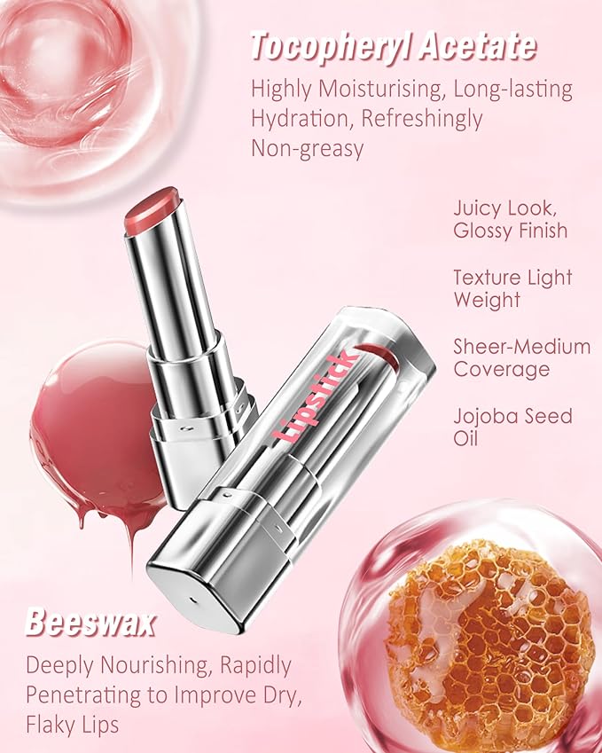 Tinted Lip Balm Moisturizing Lipstick, Reddish Brown Colored Sheer Hydrating Nourishing Lip Stain for Dry Lips, Highly Pigmented Waterproof Transfer-Proof Soft Texture Lips Gloss for Women Makeup-05