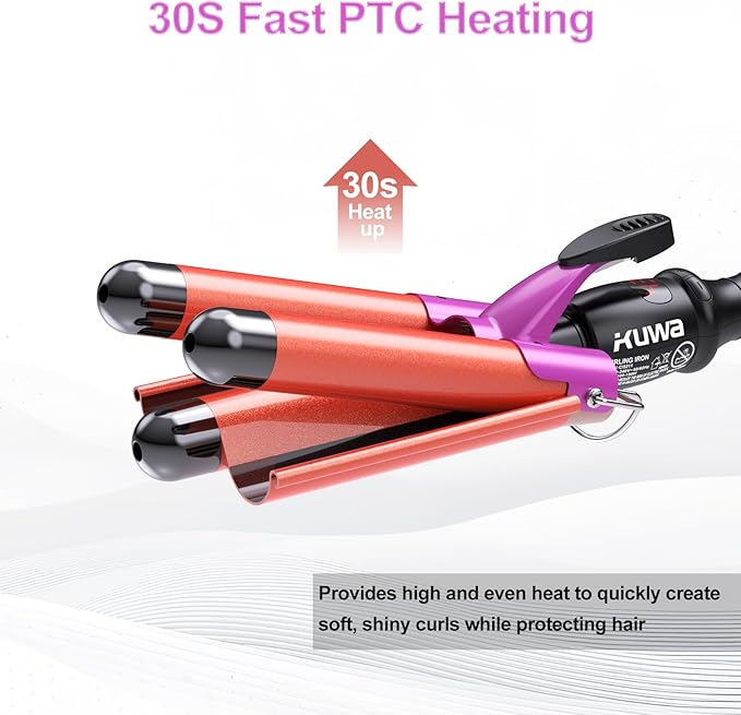 1 Inch Three Barrel Curling Iron,Fast Heating Hair Crimper for Women,Crimper Hair Tool with LCD Temperature Display,60 Min Auto-Off Hair Waver,Dual Voltage WaverHair Tool