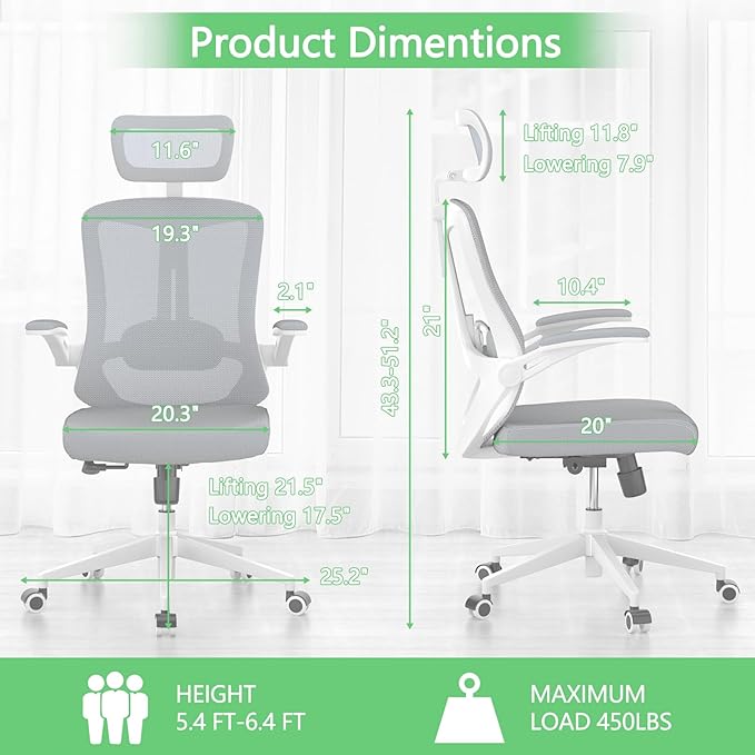 Ergonomic Office Chair Desk Chair - Mesh Computer Chair with 360° Swivel Wheels, Adjustable 90-130° Recline & Lumbar Support for Home Office, Supports up to 350lbs