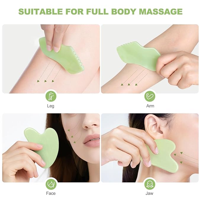 2PCS Jade Stone Gua Sha Set Face Massager Jade Facial Tools Body Lymphatic Drainage Massager, Guasha Face Sculpting Tool Skin Care Valentine's Day Gifts for Women Gua Sha Sculpting for Tighten Skin