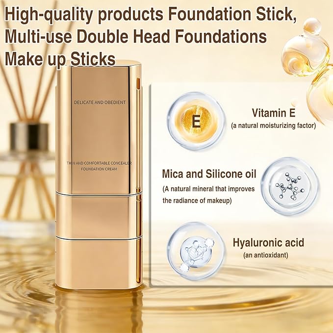 2PCS Dual-Ended Concealer Foundation Stick, Korean 3-in-1 Foundation Stick, Multi-functional Double Head Foundations Make up Sticks, Sweat-Proof for Flawless Finish All Skin Types (#03 Pinkish Beige)