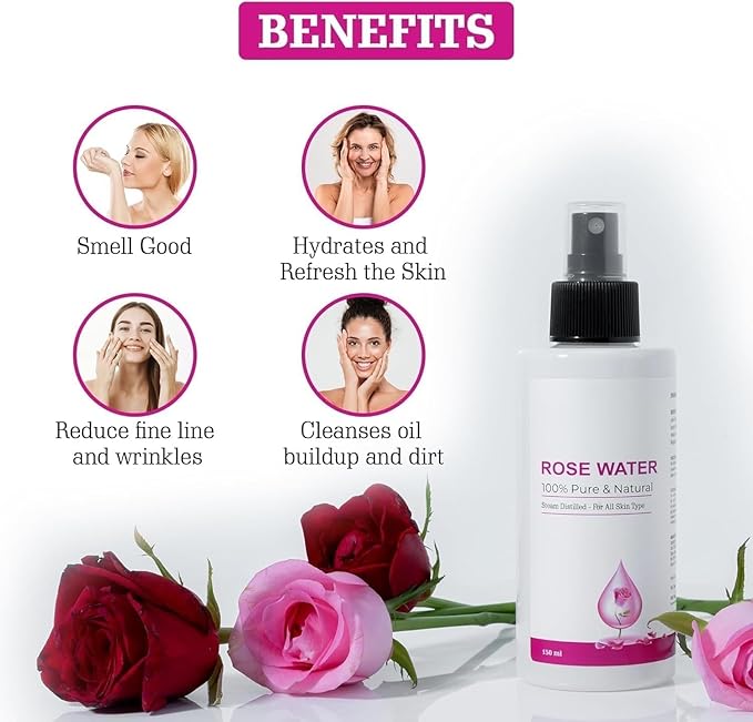 MZ Rose Water (150 ml) | Gulab Jal | for Soothing Any Skin, Hydrating Your Skin, Cleansing Your Pores & Soothing Redness of Skin | Natural & Organic Ingredients