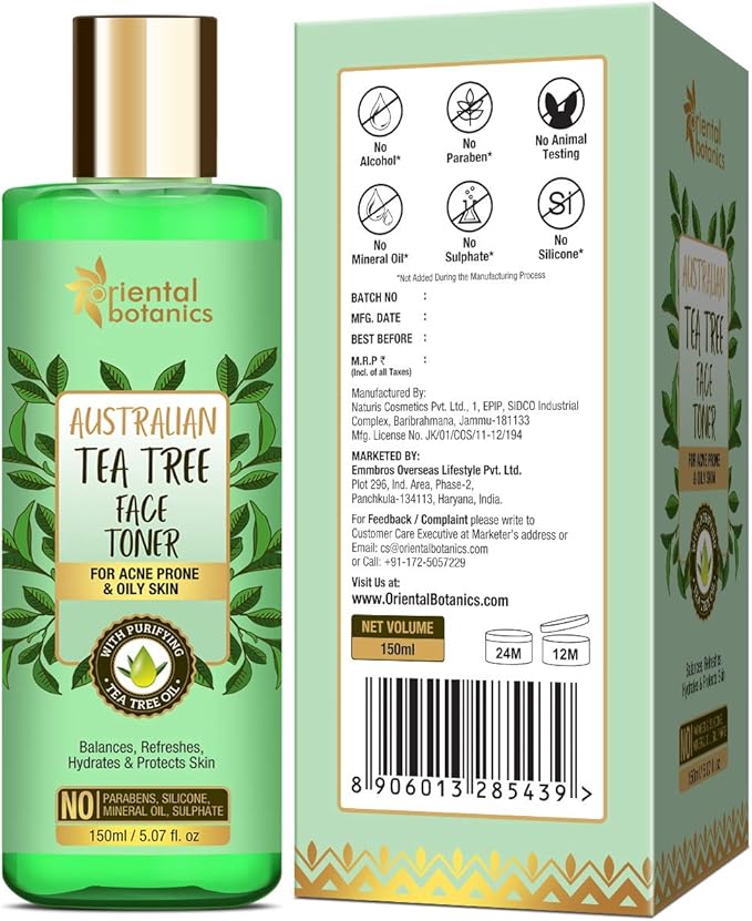 Oriental Botanics Australian Tea Tree Face Toner 150ml | No SLS, Alcohol and Paraben