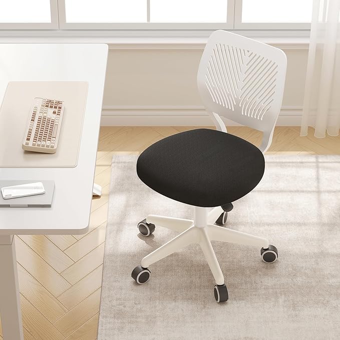 Armless Desk Chair Swivel Office Rolling Chair with Soft Padded Cushion, Height Adjustable Small Task Chair, Ergonomic Study Computer Chair for Kids Girls Boys Teens (Black White, 4PCS)