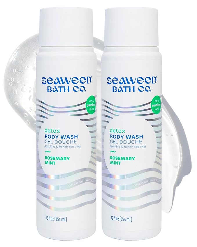 Seaweed Bath Co. Detox Body Wash - Rosemary Mint | Hydrating Foaming Cleanser with Refreshing Natural Ingredients | Vegan, Paraben and Sulfate Free Shower Gel for Women and Men | 12 oz (Pack of 2)