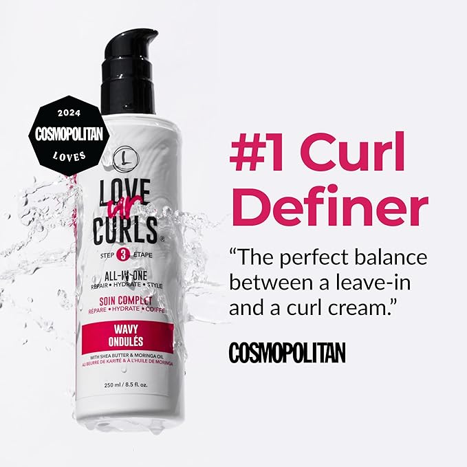 Love Ur Curls LUS Brands All-in-One Styler for Natural Wavy Textured Hair 8.5 oz - Repair, Hydrate, Style in One Easy Step - No Crunch Non-Sticky Hair Care with Shea Butter and Moringa | Repair, Hydrate, No Crunch, Non-Sticky