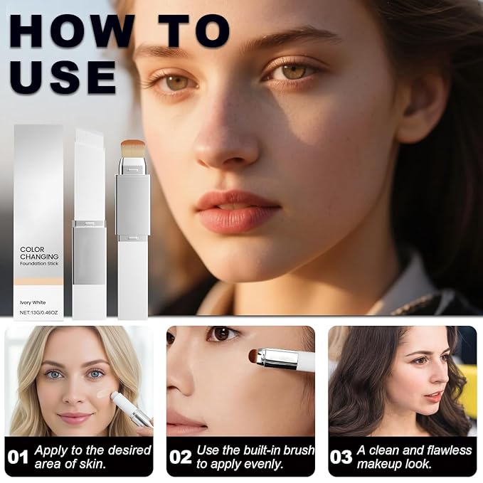 2pcs Blanc Cover Stick, Blanc Cover Cream Stick V White, Dual-Ended Full Coverage Color-Changing Korean Foundation V Sticks with Brush, Makeup Base for Flawless Look (Ivory White & Natural Color)