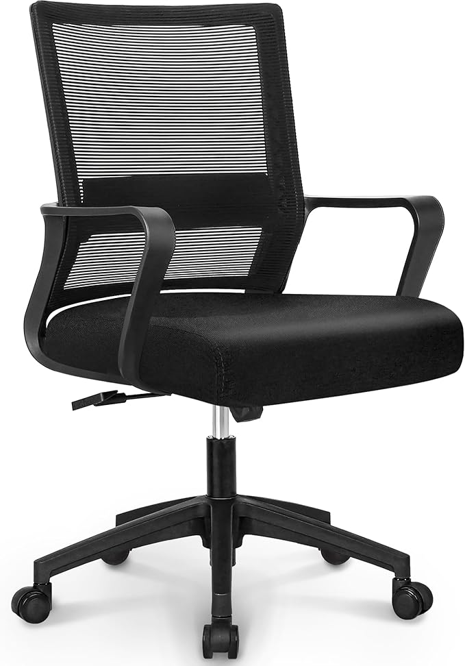 NEO Chair Office Chair Gaming Desk Computer Chair Ergonomic Mesh Mid Back with Wheels Lumbar Support Comfy Swivel Adjustable for Home (Black)