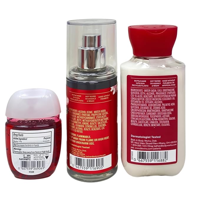 Bath & Body Works Japanese Cherry Blossom Very Merry Cherry Travel Gift Set - Fine Fragrance Mist - Body Lotion - Hand Gel - with a Peach Gardenia Sample Soap - Travel Size