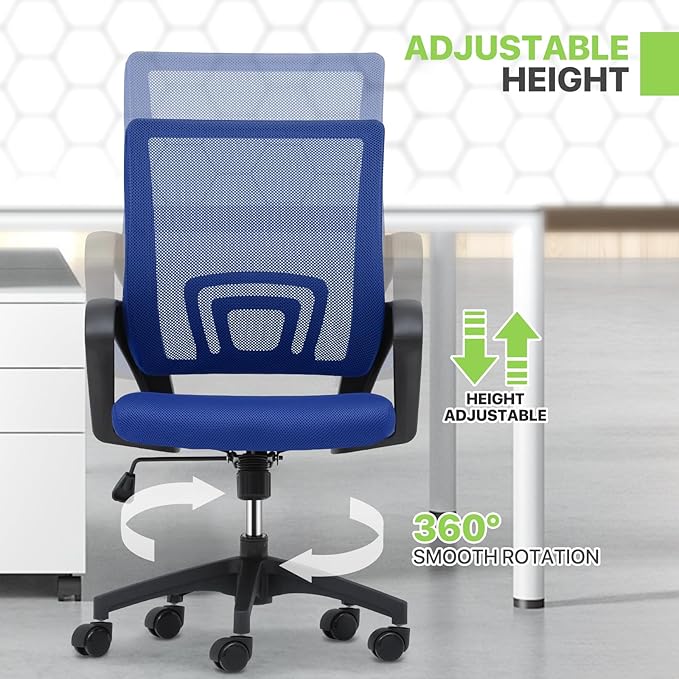Magshion Ergonomic Office Chair 20 Pack, Mid-Back Mesh Desk Chair, Adjustable Swivel Computer Chair with Lumbar Support & Breathable Backrest for Gaming, Work, Study, 300 Lbs Capacity, Navy Blue