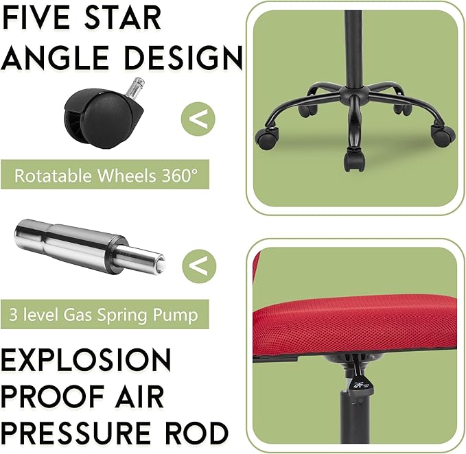 BestOffice Ergonomic Office Chair Desk Chair Mesh Computer Chair Armless Back Support Modern Executive Rolling Swivel Chair with Lumbar Support(Red)