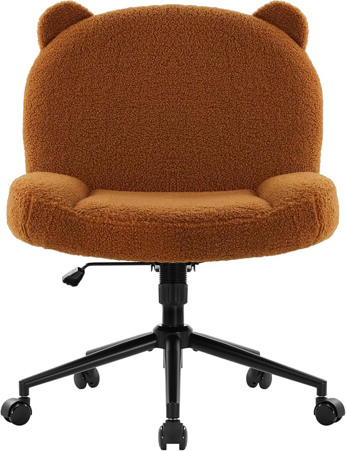 IWMH Armless Office Desk Chair with Wheels,Ergonomic Criss Cross Legged Computer Chair with Fabric Padded, Height Adjustable Wide Seat Vanity Chair,Mid Back Task Chair for Home, Bedroom (Brown)