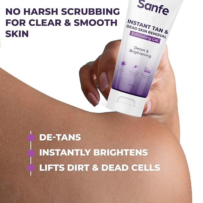 San'-fe Instant Tan & Dead Skin Removal Exfoliating Gel | Visibly Removes Tan | AHA Exfoliation in Minutes | Smooth & Bright Skin | 100g