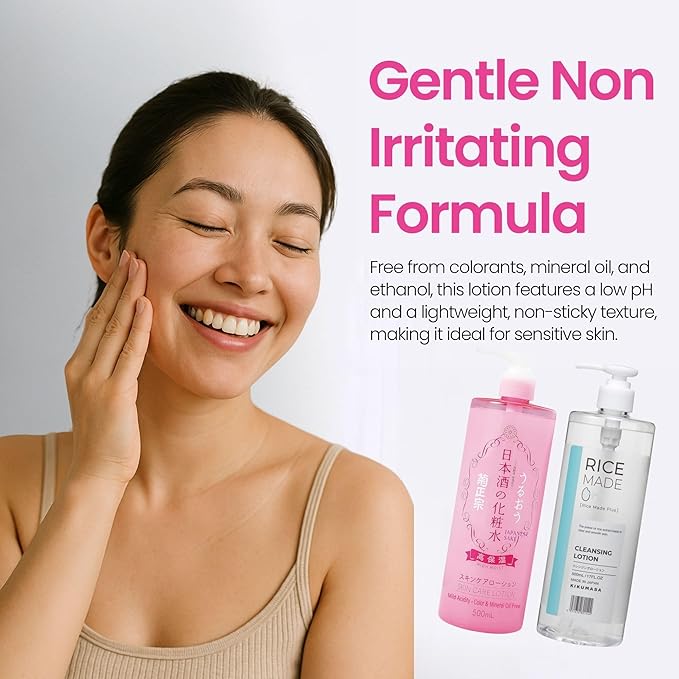 Kikumasamune Daily Moisturizer 2-in-1 Facial Toner Lotion & Natural Makeup Remover Liquid, Organic Facial Cleanser for Women & Men by Fermented Rice & Amino Acid, 16.9+16.9 Fl Oz NO NEED FACE WASH
