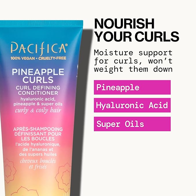 Pacifica Beauty, Pineapple Curls Defining Natural Conditioner, For Curly, Coily and Textured Hair Types, Pineapple Scent, Sulfate & Silicone Free, 100% Vegan & Cruelty Free, (Pack of 2)