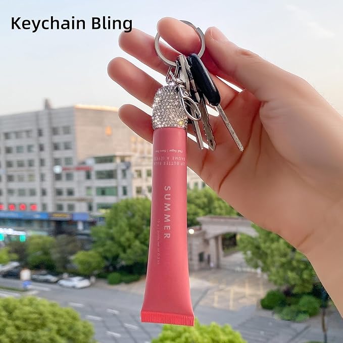 3pcs Lip Balm Keychain Holder Bling Lip Gloss Key Chain Cap Portable Lipgloss Case