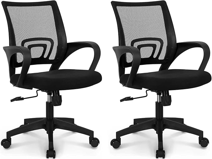 NEO Chair Office Desk Computer Chair Ergonomic Mesh Gaming Mid Back Seat with Comfy Lumbar Support Adjustable Height Swivel for Home Task (2 pk - Black)