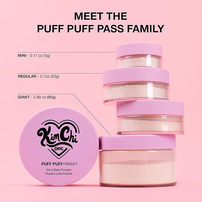 KimChiChic Beauty Giant Puff Puff Pass Set & Bake Powder - Loose Setting Powder with Rice Powder & Vitamin E, Finely Milled for All Day Wear, Translucent 80g