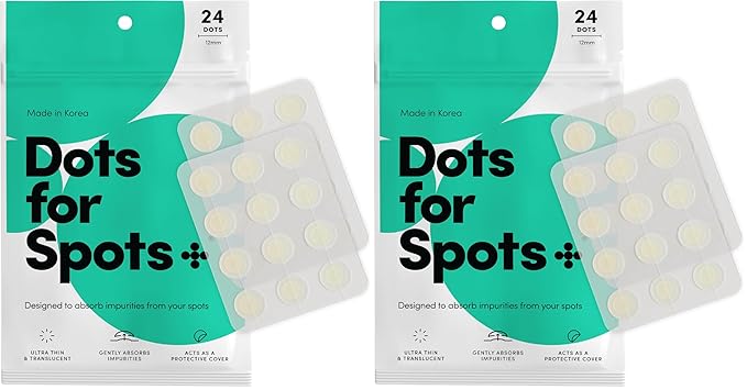 Dots for Spots Pimple Patches For Face - Stocking Stuffers - Fast Acting, Translucent Hydrocolloid Zit Patches that Unclog Pores Korean Skin Care - Vegan, Cruelty Free - (24 count) (Pack of 2)